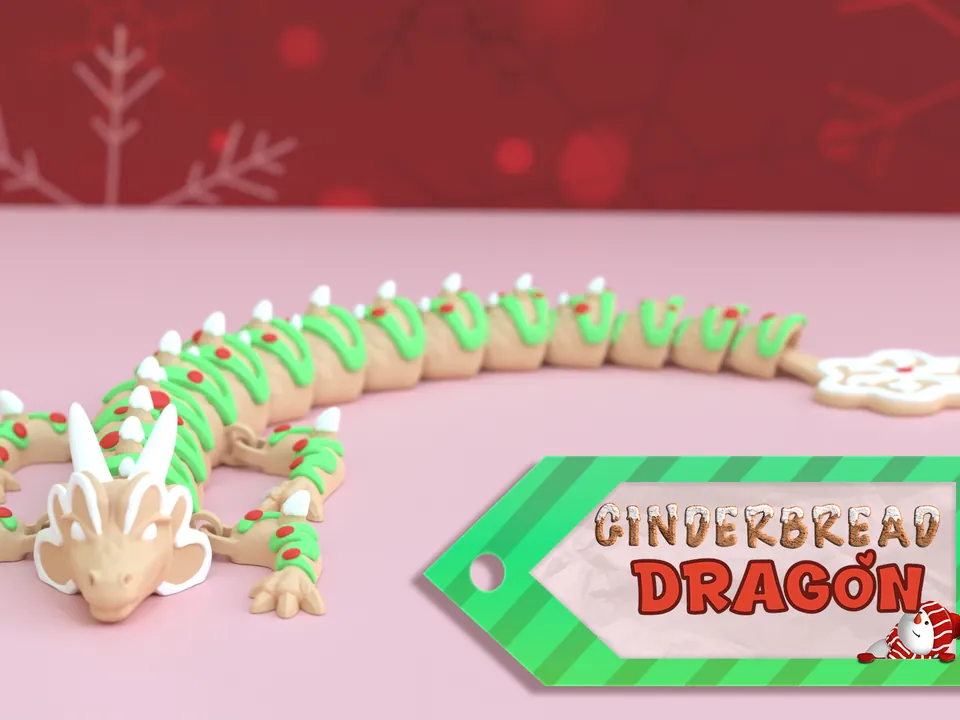 Long articulated dragon styled as a gingerbread cookie with white icing details
