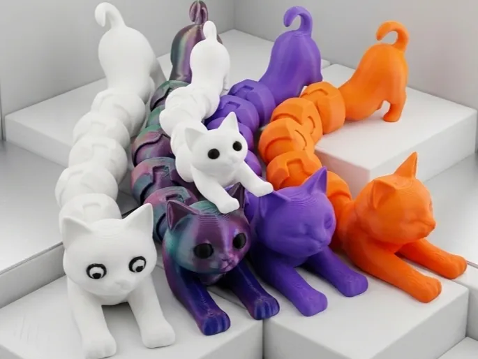 Bendy flexi cats in white, purple and orange